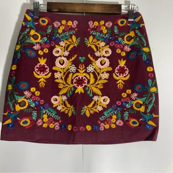 Altar’d State Burgundy Floral Embroidered Mini Multi-Color Back Zipper Size XS. - Picture 4 of 14